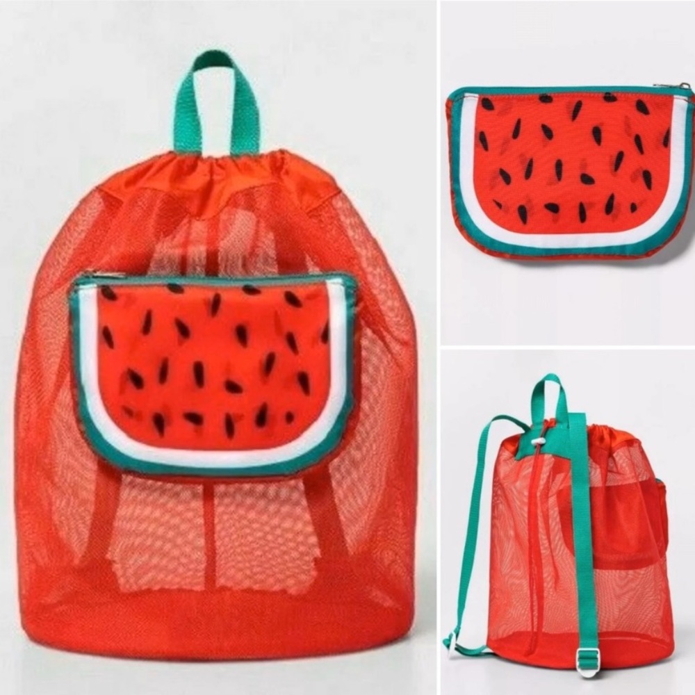 NWOT Sun Squad Red Watermelon Foldable Mesh Tote Bag